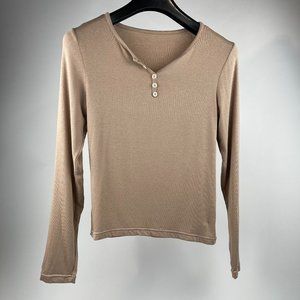 Sophisticated Taupe Long-Sleeve Henley Top